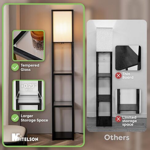 Floor Lamp with Shelves, 4-Tier Modern Shelf Floor Lamp, Corner Display Floor Lamp, Shelf Lamp with LED Bulb for Living Room, Bedroom and Office - Black in Kuwait