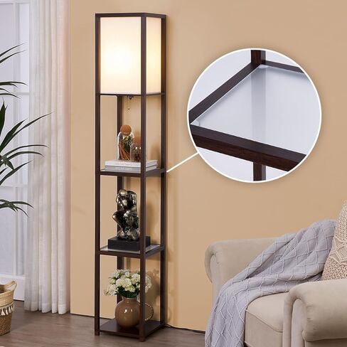 Floor Lamp with Shelves, 4-Tier Modern Shelf Floor Lamp, Corner Display Floor Lamp, Shelf Lamp with LED Bulb for Living Room, Bedroom and Office - Black in Kuwait