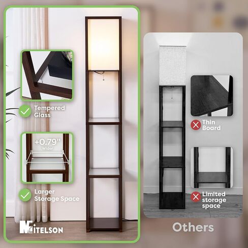 Floor Lamp with Shelves, 4-Tier Modern Shelf Floor Lamp, Corner Display Floor Lamp, Shelf Lamp with LED Bulb for Living Room, Bedroom and Office - Black in Kuwait