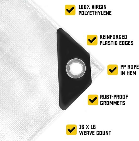 Core Tarps Extreme Dustice 20 Mil Tarp Cover ، مقاوم للماء ، مقاوم للأشعة فوق البنفسجية ، Poly Tarpaulin مع الحواف المعززة للسقف ، التخييم ، الفناء ، حمام سباحة ، قارب (أبيض 20 ′ × 30 ′) in Saudi Arabia