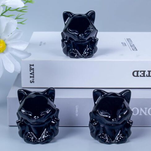 Black Obsidian Nine Tailed Fox Decor,2 Inch Healing Crystals Fox Statue,Lucky Guardian Pocket Fox Figurines as Women’s Gifts,Fox Figurine for Office Home Decor and Ornament. in Saudi Arabia