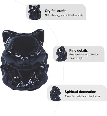 Black Obsidian Nine Tailed Fox Decor,2 Inch Healing Crystals Fox Statue,Lucky Guardian Pocket Fox Figurines as Women’s Gifts,Fox Figurine for Office Home Decor and Ornament. in Saudi Arabia