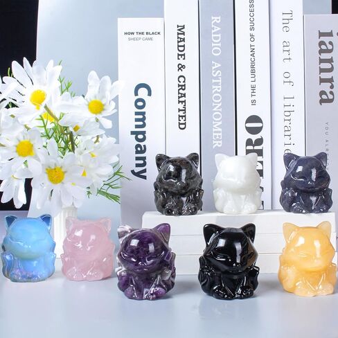 Black Obsidian Nine Tailed Fox Decor,2 Inch Healing Crystals Fox Statue,Lucky Guardian Pocket Fox Figurines as Women’s Gifts,Fox Figurine for Office Home Decor and Ornament. in Saudi Arabia