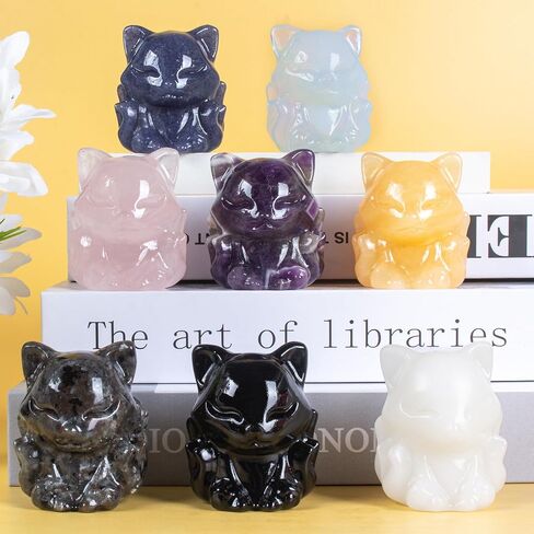 Black Obsidian Nine Tailed Fox Decor,2 Inch Healing Crystals Fox Statue,Lucky Guardian Pocket Fox Figurines as Women’s Gifts,Fox Figurine for Office Home Decor and Ornament. in Saudi Arabia