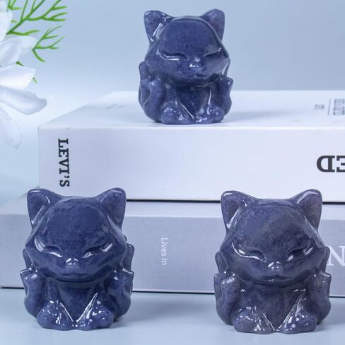 Black Obsidian Nine Tailed Fox Decor,2 Inch Healing Crystals Fox Statue,Lucky Guardian Pocket Fox Figurines as Women’s Gifts,Fox Figurine for Office Home Decor and Ornament. in Saudi Arabia