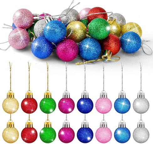 24Pcs Christmas Ball Ornaments Mini Glitter Christmas Tree Ornaments Colorful Christmas Ball Tree Decorations Mini Decorative Balls for Xmas Tree Party Decor (1.18 Inch) (Colorful) in Saudi Arabia