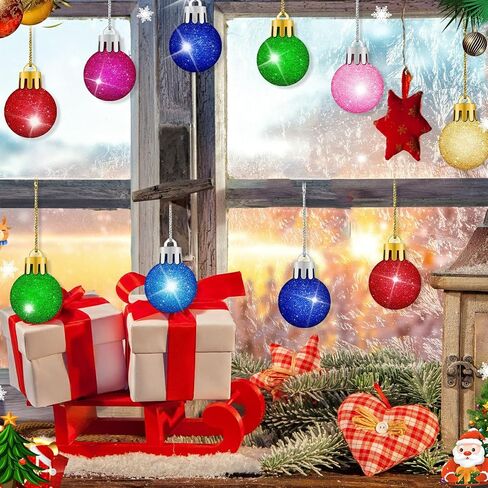 24Pcs Christmas Ball Ornaments Mini Glitter Christmas Tree Ornaments Colorful Christmas Ball Tree Decorations Mini Decorative Balls for Xmas Tree Party Decor (1.18 Inch) (Colorful) in Saudi Arabia
