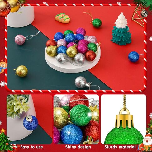 24Pcs Christmas Ball Ornaments Mini Glitter Christmas Tree Ornaments Colorful Christmas Ball Tree Decorations Mini Decorative Balls for Xmas Tree Party Decor (1.18 Inch) (Colorful) in Saudi Arabia