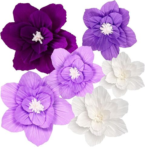 6PCS Paper Flowers Artificial Wall Decor 3D Tissue Paper Flowers Wedding Birthday Room Decor Purple Lavender Bridal Baby Shower Nursery Room Backdrop Table Centerpieces Party Decorations in Saudi Arabia