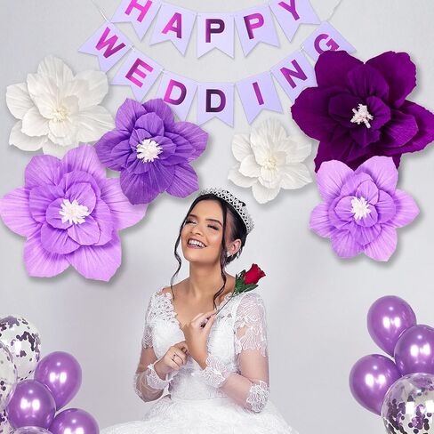 6PCS Paper Flowers Artificial Wall Decor 3D Tissue Paper Flowers Wedding Birthday Room Decor Purple Lavender Bridal Baby Shower Nursery Room Backdrop Table Centerpieces Party Decorations in Saudi Arabia