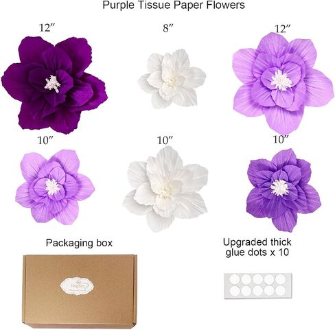6PCS Paper Flowers Artificial Wall Decor 3D Tissue Paper Flowers Wedding Birthday Room Decor Purple Lavender Bridal Baby Shower Nursery Room Backdrop Table Centerpieces Party Decorations in Saudi Arabia