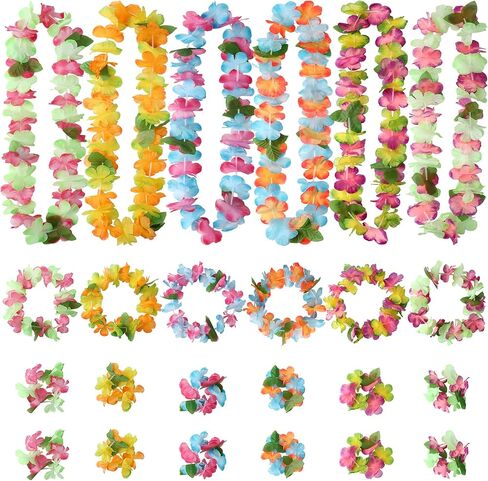 Hawaiian Leis ، 24pcs Leis for Luau Party Flower Flower Lei Bulk Hawaiian Necklace for Women Flower Beadbands & Bracelet Tropical Hawaiian Decorations for Birthday Wedding Holdy Beach in Kuwait