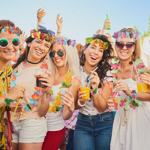 Hawaiian Leis ، 24pcs Leis for Luau Party Flower Flower Lei Bulk Hawaiian Necklace for Women Flower Beadbands & Bracelet Tropical Hawaiian Decorations for Birthday Wedding Holdy Beach in Kuwait