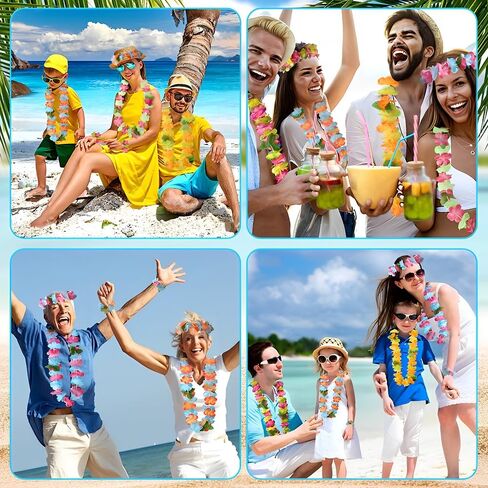 Hawaiian Leis ، 24pcs Leis for Luau Party Flower Flower Lei Bulk Hawaiian Necklace for Women Flower Beadbands & Bracelet Tropical Hawaiian Decorations for Birthday Wedding Holdy Beach in Kuwait
