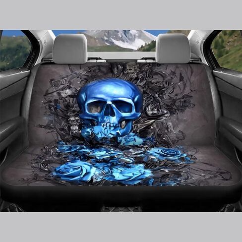 Modysero Blue Skull Rose Car Front Rear Seat Covers Car Decor Interior Accessories,4 Pcs Soft Split Auto Seat Protector for Women Mans Waterproof Seat Covers for Cars SUV Trucks in Kuwait