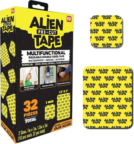 Alientape Pre Cut 20 Piece Set Double Sided Tape Multipurpose Removable Adhesive Transparent Grip Mounting Strips Washable Strong Sticky Heavy Duty for Carpet Photo Frame Poster Décor As Seen On TV in Kuwait