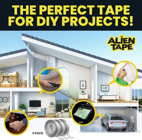 Alientape Pre Cut 20 Piece Set Double Sided Tape Multipurpose Removable Adhesive Transparent Grip Mounting Strips Washable Strong Sticky Heavy Duty for Carpet Photo Frame Poster Décor As Seen On TV in Kuwait