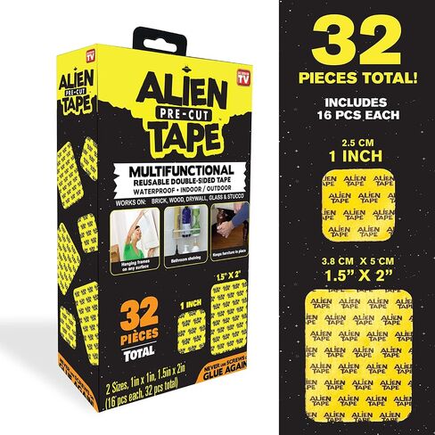Alientape Pre Cut 20 Piece Set Double Sided Tape Multipurpose Removable Adhesive Transparent Grip Mounting Strips Washable Strong Sticky Heavy Duty for Carpet Photo Frame Poster Décor As Seen On TV in Kuwait