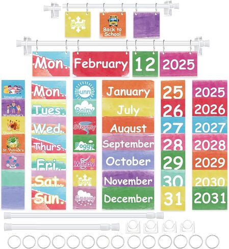 96 CARDS CLASSROAM CASSMARTAR BULLETIN SET ، تقويم الزهور البرية مع حامل لزينة الفصول الدراسية ، تقويم قابل للتعديل للمعلم ، مستلزمات ديكور المنزل في مرحلة ما قبل المدرسة الابتدائية in Kuwait