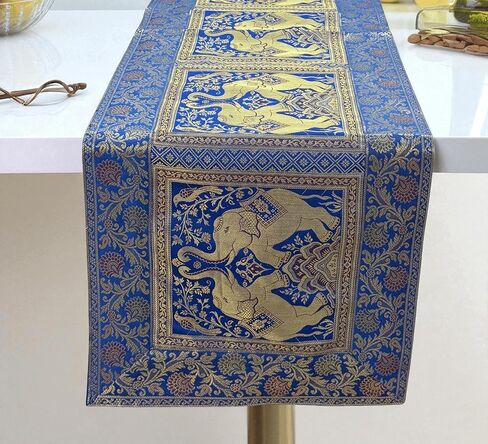 مفرش طاولة بتصميم فيل مقاس 60 × 16 بوصة مزخرف بالحرير لطاولة المطبخ العرقية لحفلات الزفاف وحفلات أعياد الميلاد باللون البرتقالي 1 in Kuwait