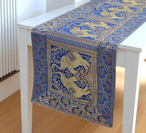 مفرش طاولة بتصميم فيل مقاس 60 × 16 بوصة مزخرف بالحرير لطاولة المطبخ العرقية لحفلات الزفاف وحفلات أعياد الميلاد باللون البرتقالي 1 in Kuwait