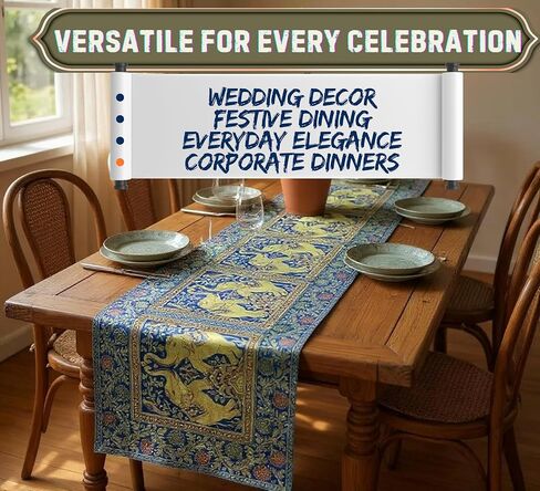 مفرش طاولة بتصميم فيل مقاس 60 × 16 بوصة مزخرف بالحرير لطاولة المطبخ العرقية لحفلات الزفاف وحفلات أعياد الميلاد باللون البرتقالي 1 in Kuwait