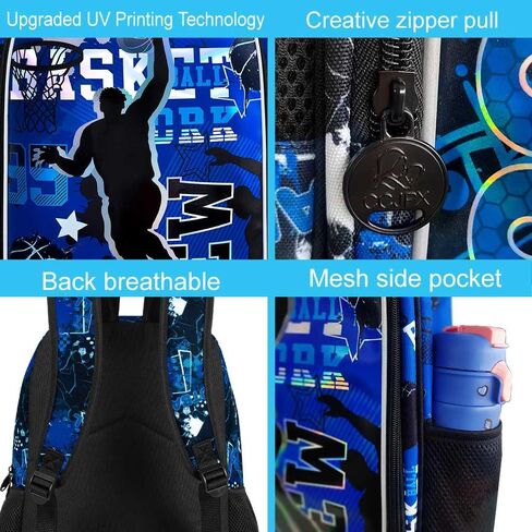 gxtvo 3PCS Boys Basketball Backpack, 17" Kids Bookbag with Lunch Box, Water Resistant Middle Elementary Preschool School Bag in Saudi Arabia