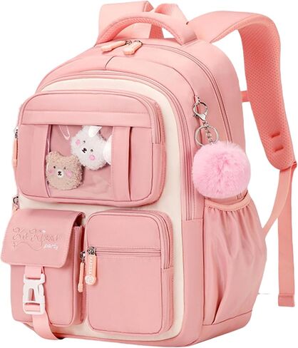 Cute School Backpack for Teen Girls Kawaii Waterproof Large Capacity Bookbag for Kids Elementary Middle School Preppy Aesthetic Book Bag with Cute Accessories for Ages 6-8 8-10 10-12 (Pink White) in Kuwait