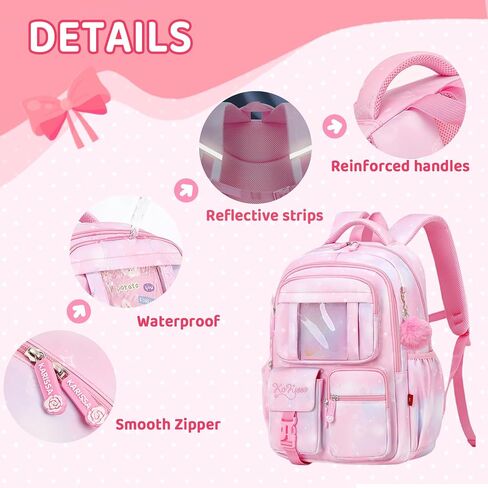 Cute School Backpack for Teen Girls Kawaii Waterproof Large Capacity Bookbag for Kids Elementary Middle School Preppy Aesthetic Book Bag with Cute Accessories for Ages 6-8 8-10 10-12 (Pink White) in Kuwait