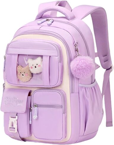Cute School Backpack for Teen Girls Kawaii Waterproof Large Capacity Bookbag for Kids Elementary Middle School Preppy Aesthetic Book Bag with Cute Accessories for Ages 6-8 8-10 10-12 (Pink White) in Kuwait
