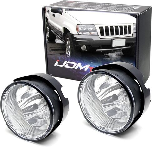 Ijdmtoy oe-spec clear lens fog senderies w/ h10/ 9145 halogen plugs ، stiprate strust ، متوافق مع Jeep 2004 Grand Cherokee فقط in Saudi Arabia
