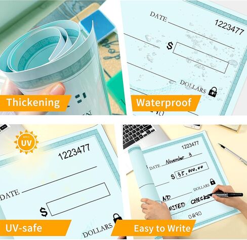 40"x16" Giant Reusable Dry Erase Check - Oversized Fake Blank Check for Presentations, Awards, Raffles, Fundraisers & Celebrations | Durable Cardboard Prize for Events, Donations & Winners in Kuwait