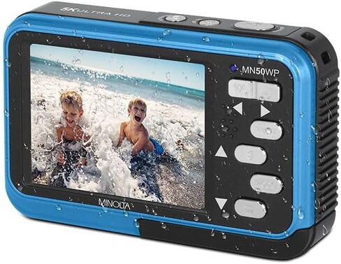 Minolta 48 Mega Pixels Underwater Digital Camera with Autofocus, 5K Video & Dual LCD, Red in Saudi Arabia