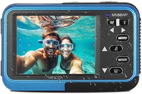 Minolta 48 Mega Pixels Underwater Digital Camera with Autofocus, 5K Video & Dual LCD, Red in Saudi Arabia