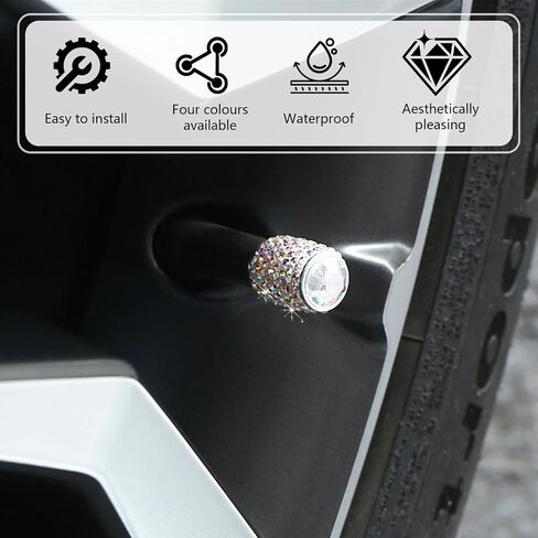 4PCS Bling Tire Valve Caps, Crystal Rhinestone Valve Stem Covers, Car Dustproof Waterproof Tire Air Cap, Universal for Vehicle, Sedan, SUV, Motorcycle, Bicycle (Black) in Saudi Arabia