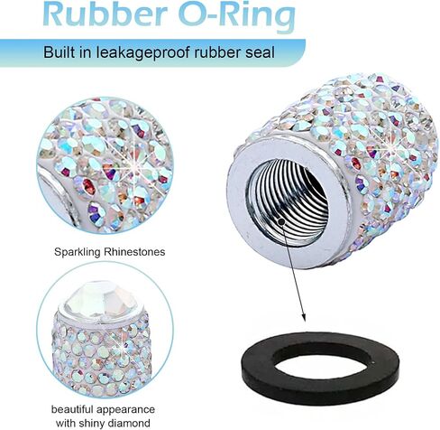 4PCS Bling Tire Valve Caps, Crystal Rhinestone Valve Stem Covers, Car Dustproof Waterproof Tire Air Cap, Universal for Vehicle, Sedan, SUV, Motorcycle, Bicycle (Black) in Saudi Arabia