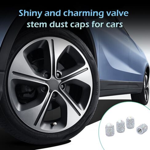 4PCS Bling Tire Valve Caps, Crystal Rhinestone Valve Stem Covers, Car Dustproof Waterproof Tire Air Cap, Universal for Vehicle, Sedan, SUV, Motorcycle, Bicycle (Black) in Saudi Arabia