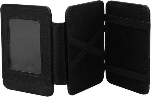 PU Magic Wallet, Men’s Ultra-Thin Three Fold Flip Wallet with ID Window, Two Side Opening Magic Leather Money Clip for Credit Cards, ID Cards, and Folded Cash (Black) in Kuwait