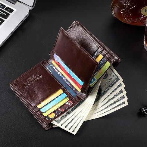 Lukzijaes Genuine Leather Bifold Wallet للرجال RFID حظر سعة كبيرة المحافظ الرأسية رجال مع نافذة الهوية 15 Solts 2 جيوب نقدية (القهوة) in Kuwait