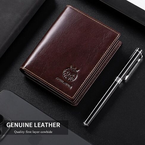 Lukzijaes Genuine Leather Bifold Wallet للرجال RFID حظر سعة كبيرة المحافظ الرأسية رجال مع نافذة الهوية 15 Solts 2 جيوب نقدية (القهوة) in Kuwait