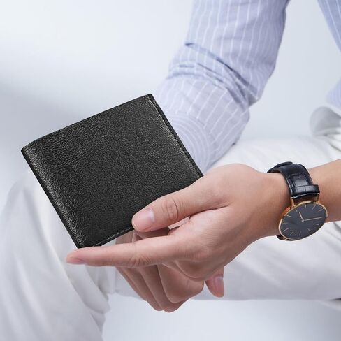 Mens Slim Wallet ، Pu Leather Card Card Wallet Bifold Wallets للرجال والأولاد ، محفظة للرجال خفيفة الوزن للعمل ، التسوق ، السفر (أسود) in Kuwait