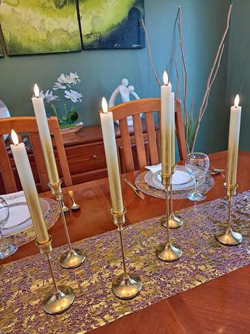 Elegant Metal Taper Candle Holders, Set of 3, Gold Finish, Different Heights. Modern Decorative Centerpiece for Table, Mantel, Wedding, Housewarming Gift, Holiday and Special Occasions in Saudi Arabia