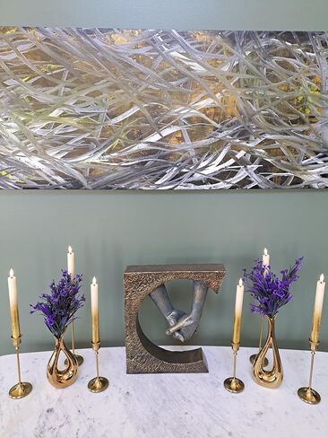 Elegant Metal Taper Candle Holders, Set of 3, Gold Finish, Different Heights. Modern Decorative Centerpiece for Table, Mantel, Wedding, Housewarming Gift, Holiday and Special Occasions in Saudi Arabia