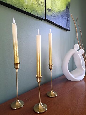 Elegant Metal Taper Candle Holders, Set of 3, Gold Finish, Different Heights. Modern Decorative Centerpiece for Table, Mantel, Wedding, Housewarming Gift, Holiday and Special Occasions in Saudi Arabia