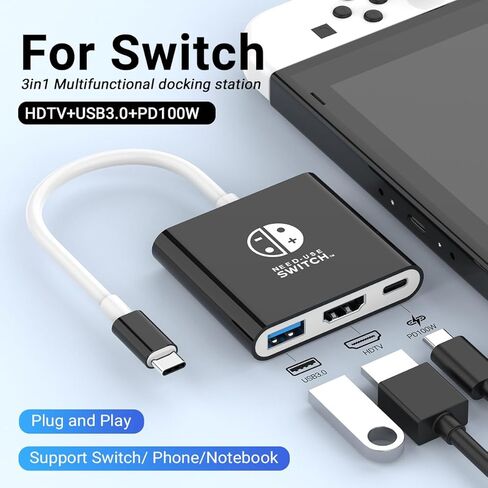 Switch Dock for Nintendo Switch，Portable Switch TV Adapter Support 4K/60HZ Switch TV Dock Mode Compatible Steam Deck/Nintendo Switch OLED, Switch Travel Dock with HDMI2.0 USB3.0 Port USB C in Saudi Arabia
