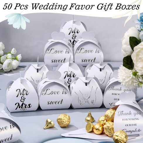 50 Pack Small Wedding Thank You Candy Boxes, Love Is Sweet Party Favor Gift Chocolate Boxes, Small Treat Kraft Paper Bags for Guest Wedding Anniversary Bridal Shower Party Supplies(Gold Foil) in Saudi Arabia