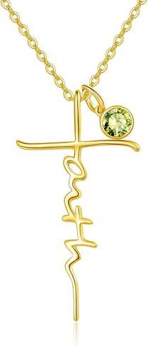 Faith Necklace for women, 14K Gold/White Gold/Rose Gold Cross Pendant with Birthstone Jewelry Anniversary Birthday Confirmation Gifts Christian Jewel Gift in Saudi Arabia