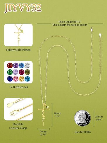 Faith Necklace for women, 14K Gold/White Gold/Rose Gold Cross Pendant with Birthstone Jewelry Anniversary Birthday Confirmation Gifts Christian Jewel Gift in Saudi Arabia