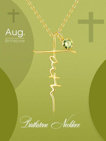 Faith Necklace for women, 14K Gold/White Gold/Rose Gold Cross Pendant with Birthstone Jewelry Anniversary Birthday Confirmation Gifts Christian Jewel Gift in Saudi Arabia