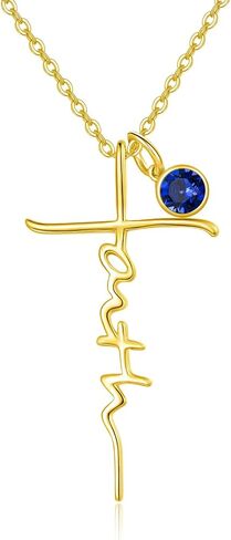 Faith Necklace for women, 14K Gold/White Gold/Rose Gold Cross Pendant with Birthstone Jewelry Anniversary Birthday Confirmation Gifts Christian Jewel Gift in Saudi Arabia